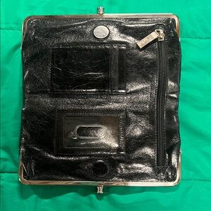 HOBO Black Leather Frame Wallet with Zip Pocket